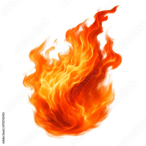 Bright orange and yellow fire flames isolated on transparent background