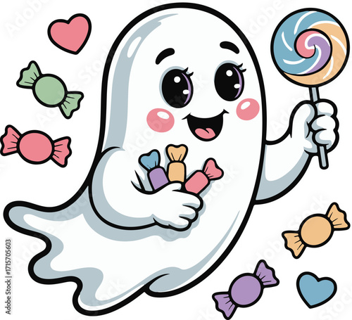 Kawaii Ghost With Candy Vector