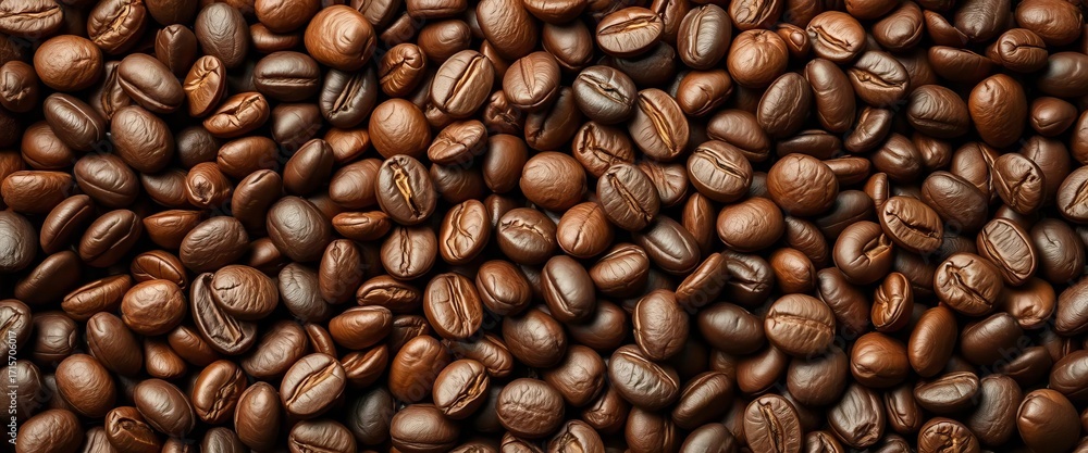Obraz premium Deep brown roasted coffee beans, close-up texture , breakfast, seeds