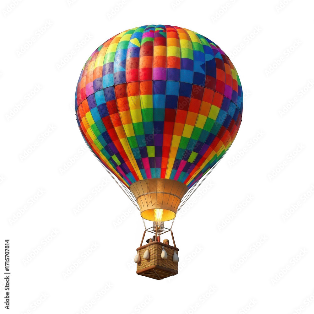 Fototapeta premium 3d vibrant colorful hot air balloon floating sky adventure isolated on transparent background