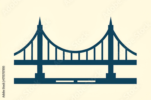 blue suspension bridge vector illustration on light cream background