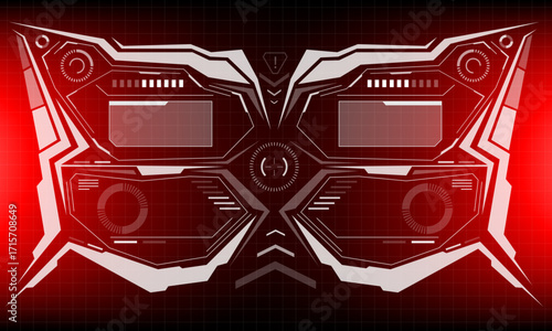 HUD sci-fi interface screen view white circular geometric design virtual futuristic technology creative display on red vector