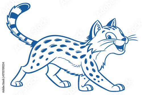Cartoon Spotted Cat Character Walking on White Background