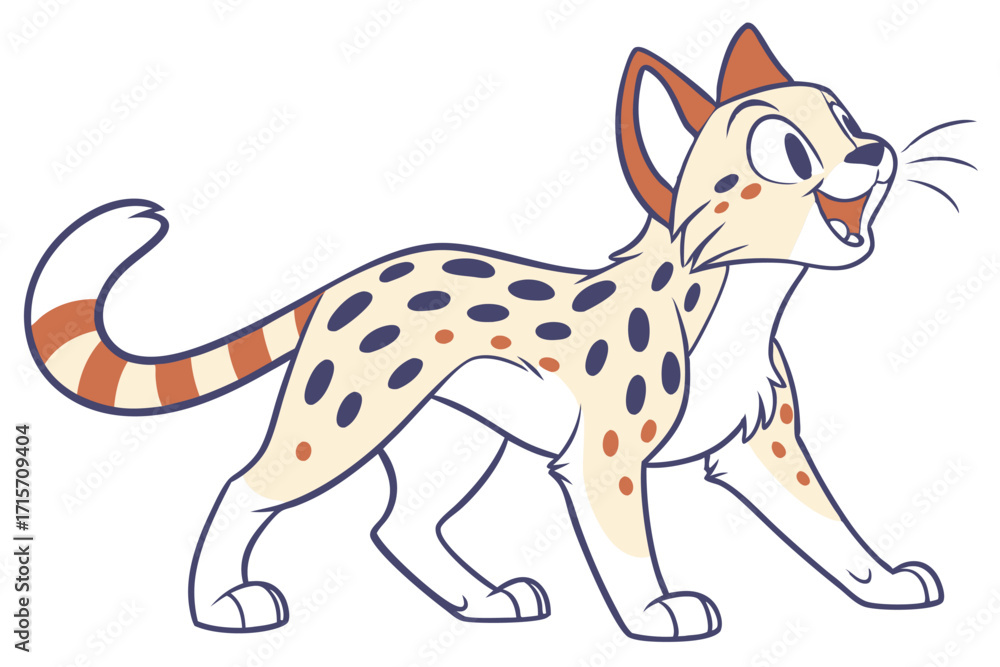 Obraz premium Cartoon Spotted Cat on White Background Cheerful Feline Design
