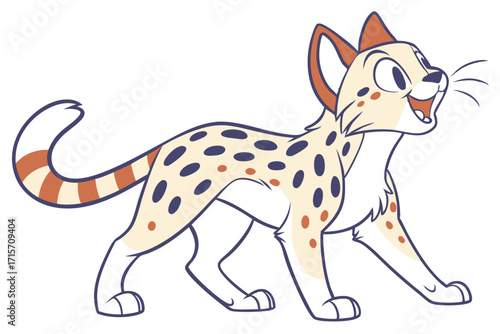 Cartoon Spotted Cat on White Background Cheerful Feline Design