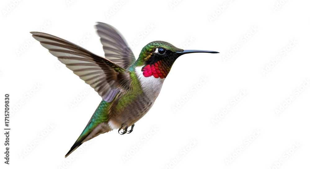 Fototapeta premium Ruby-throated hummingbird in flight isolated PNG with Transparent Background
