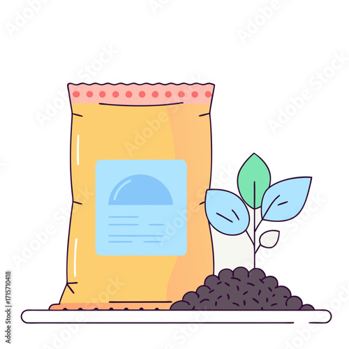 Peat pellet bag beside soil with green plant sprouting  