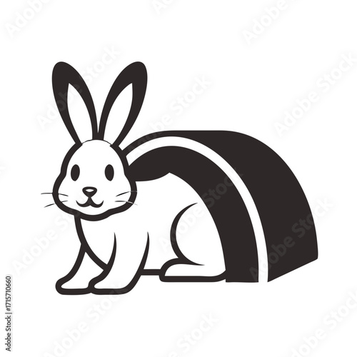 Rabbit sitting next to a tunnel in a minimalist black and white style  
