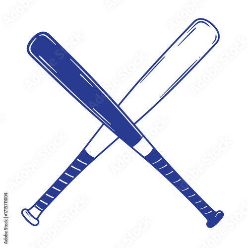 Crossed baseball bats in blue vector illustration on white background depicting sport equipment