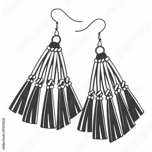 Tassel earrings in black silhouette style with intricate design  