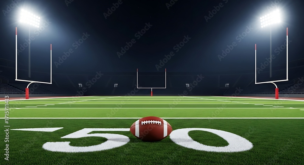 Fototapeta premium American football field stadium goalpost sport athletic competition game ball fifty yard line