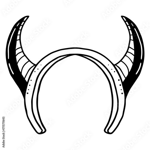 Devil horn headband with curved horns in black and white design  