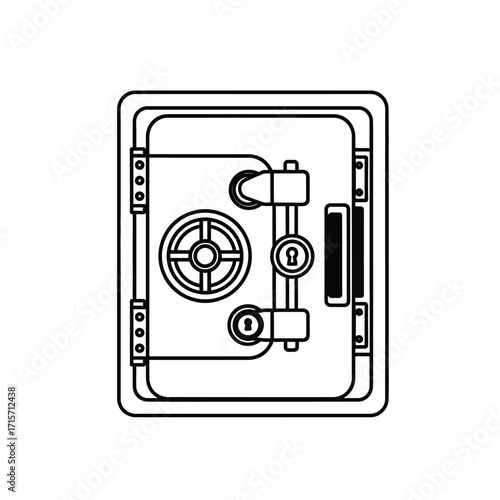 Simple line vector icon of a secure vault door symbolizing a bank, isolated on white background