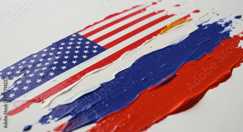 American and Philippine flags merged in abstract paint strokes.