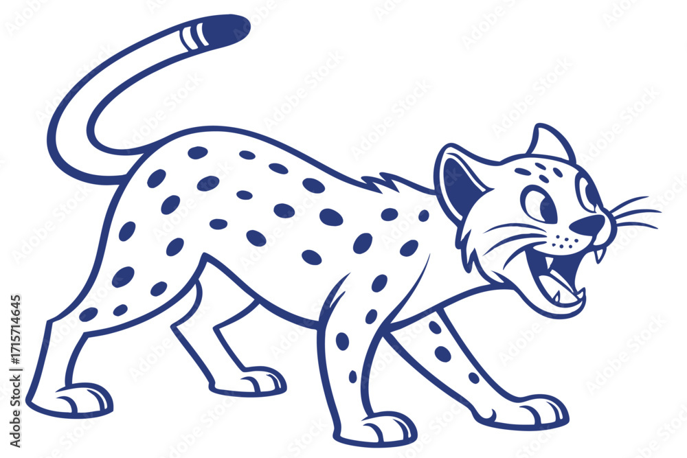 Obraz premium Cartoon Style Jaguar Growling in Blue on White Background