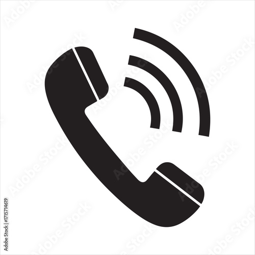 Minimalist dark silhouette telephone handset icon isolated on white background