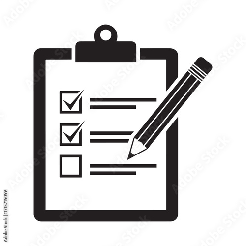 Minimalist teal clipboard checklist and pencil icon isolated on white background