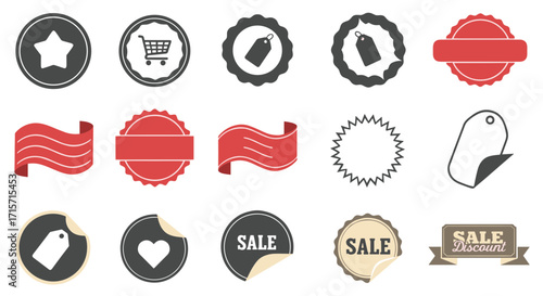 Collection of various sale and shopping badge icons.