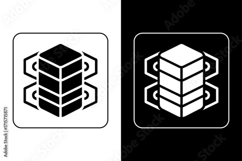 Server Data Icon Black and White Background.