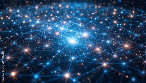 Wallpaper Mural Abstract network background with glowing nodes and connecting lines blue Torontodigital.ca