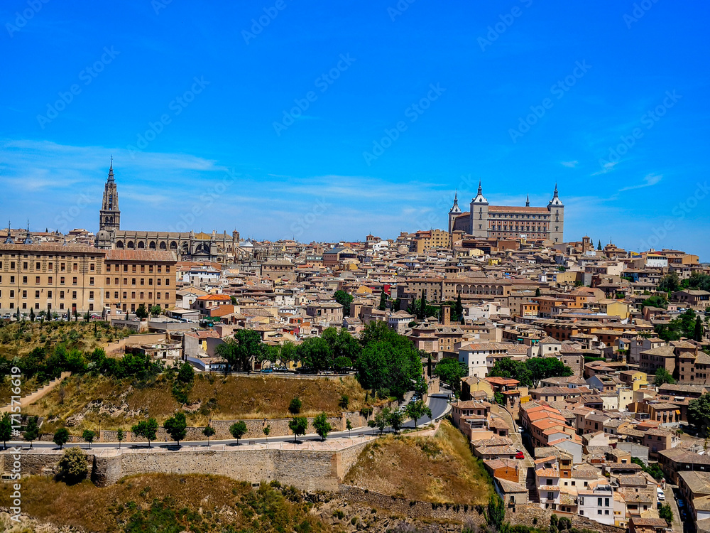 Naklejka premium Toledo, Spain, May 21 2025, The Old narrow streets of historic Toledo, Spain a UNESCO World Heritage Site