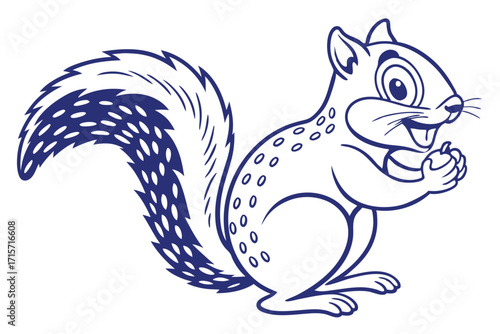 Cartoon Style Squirrel Standing on White Background Holding Nut in Format