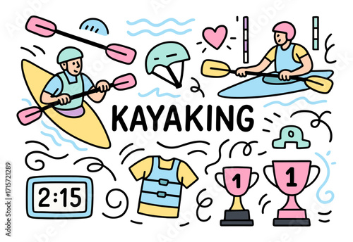 Kayaking sport. Sports and adventure іcon set