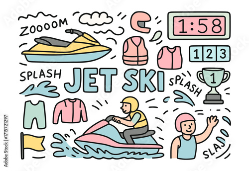 Jet ski sport. Sports and adventure іcon set