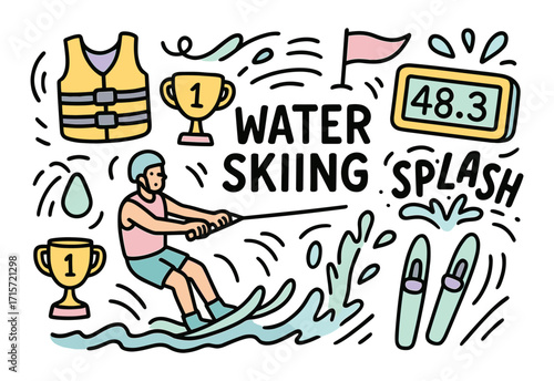 Water skiing sport. Sports and adventure іcon set