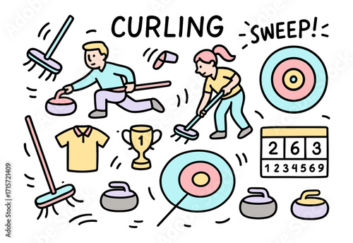 Curling sport. Sports and adventure іcon set