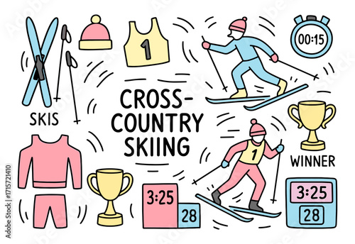 Cross country skiing sport. Sports and adventure іcon set