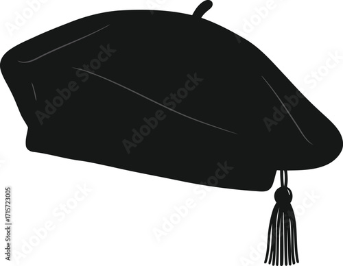 Black academic graduation cap tassel beret with tassel minimalist design vector