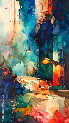 Abstract street scene with vibrant colors