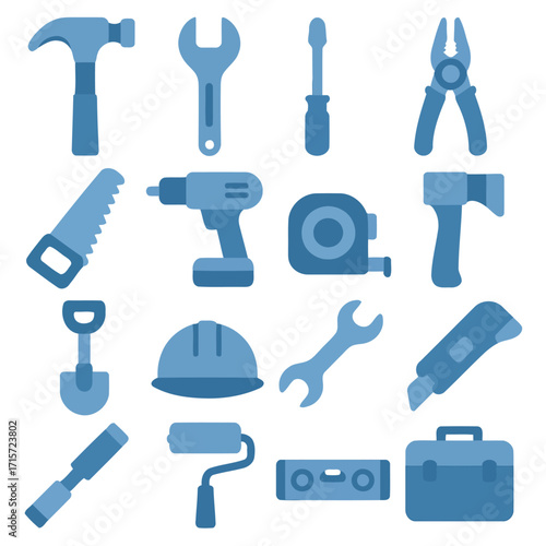 Construction Toolbox Illustration: A complete toolkit illustration showcasing essential construction tools in a simple, cohesive design, reflecting a concept of craftsmanship and building.