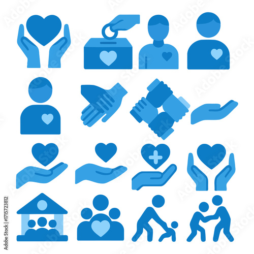Empathy and Hope: A collection of illustrations symbolizing compassion, caring, and charitable giving, represented through iconic imagery. 