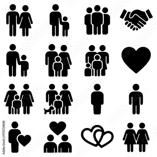 Iconic Family Set: A collection of diverse family icons illustrating unity, togetherness, and the essence of familial love.