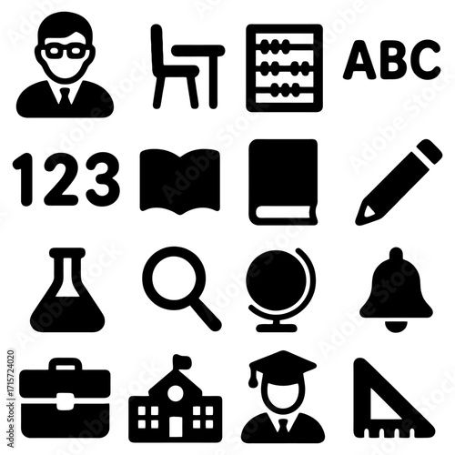 Iconic Educational Elements: A compilation of simple, clean icons representing essential school components.