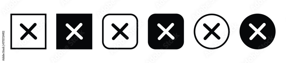 Obraz premium Cross icon set, outline cancel symbol, close button, X mark vector collection