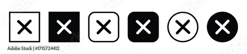Cross icon set, outline cancel symbol, close button, X mark vector collection