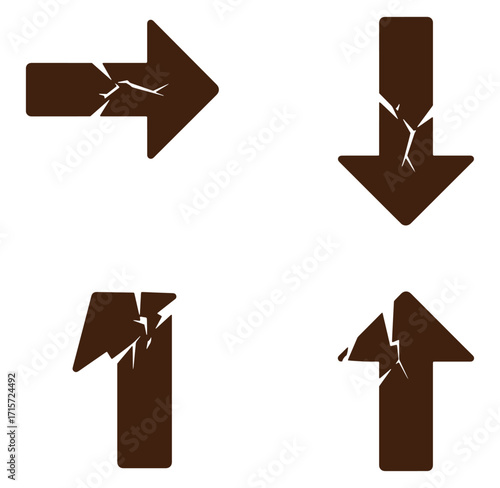 Brown arrows directional symbols with a cracked effect displaying movement and change