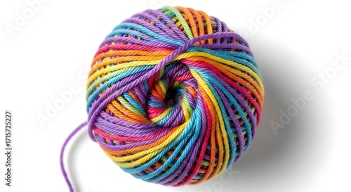 Wallpaper Mural "Colorful Rainbow Yarn Ball for Knitting, Crochet, and DIY Crafts": red and yellow circle, Close-up of colorful yarn ball in purple, pink, orange, yellow, blue hues.  Torontodigital.ca