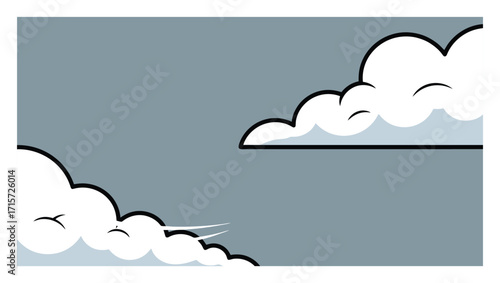 Cartoon Illustration of a Gray Sky with Fluffy White Clouds, Depicting Weather and Meteorology