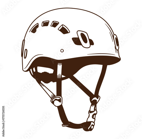 Detailed vector illustration of a protective climbing helmet equipment on white background
