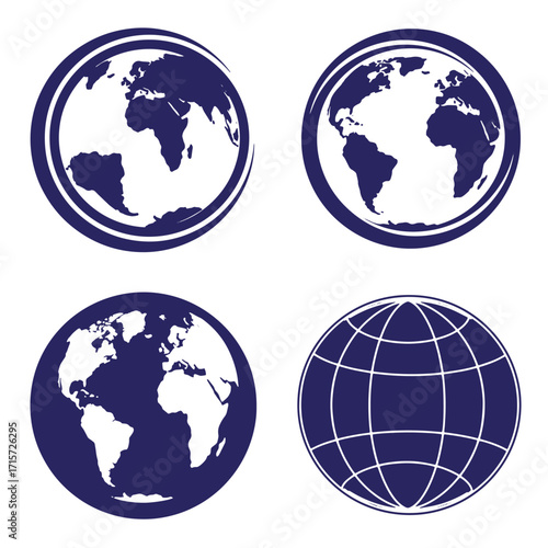 Collection of global world earth icons in different styles for universal design concepts