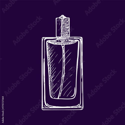 Perfume bottle with spray - sketch illustration. Drawing in engraving style. Hand-drawn vector outline line art clipart, isolated
