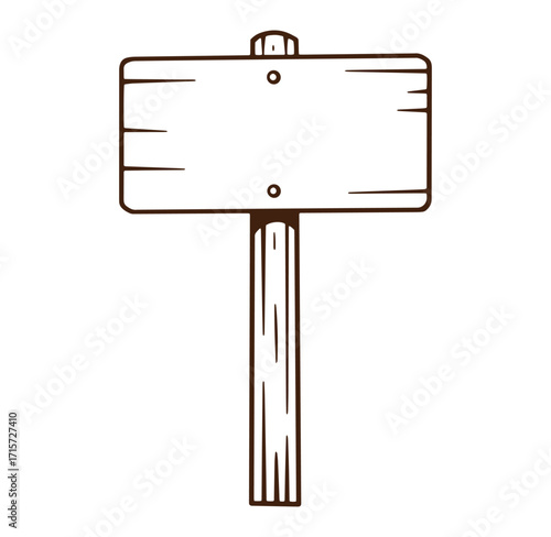 Hand drawn wooden signpost with blank space for messages or advertisements on white background