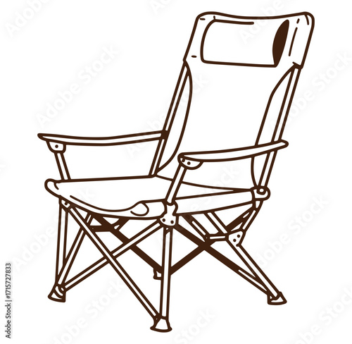 Outline illustration of a comfortable camping chair isolated on a white background