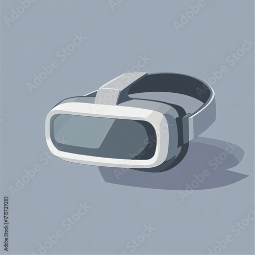 Virtual reality headset with head strap on grey background, flat vector illustration of VR technology
