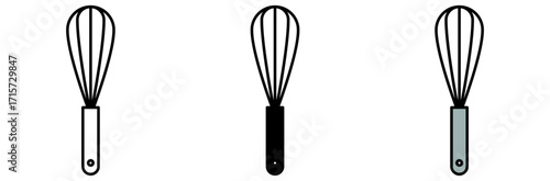 Three different color of whisk on display, simple yet striking. The whisks is designed to be used for whipping cream and stirring eggs in the kitchen