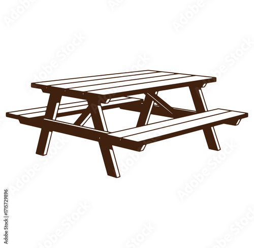 Vector illustration of a brown picnic table on a white background ready for graphic design